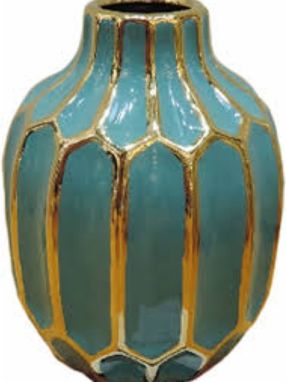 Sagebrook ~Turquoise and Gold Decorative Ceramic Vase - Home Accents - Picture 2 of 2